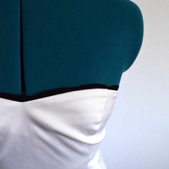 Off-White Satin Strapless Dress with Peek-a-Boo Black Lace - Picture 3 of 9